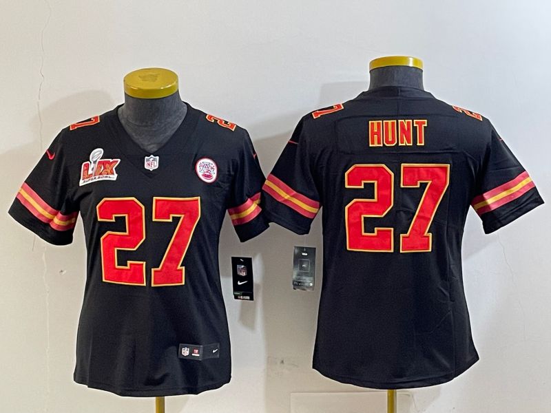 Youth Kansas City Chiefs #27 Hunt Black Second generations 2025 Nike Vapor Limited NFL Jersey style 5